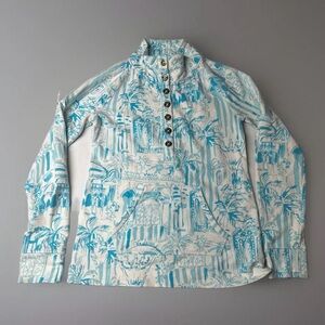 Women’s XS Lilly Pulitzer La Via Loca Captain Popover Sweatshirt White Blue Rare